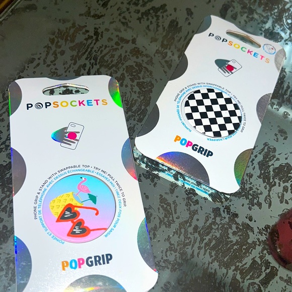 Two PopSockets Checkered POPsocket and Flamingo Hawaiian Sunglasses POPsocket - Picture 1 of 5